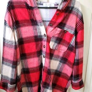 Plaid Flannel Button Hooded Top